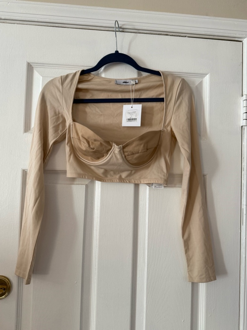 Adika Beige Long Sleeve Crop Top with Built-In Cups